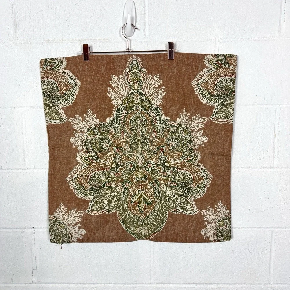 Pottery Barn Pillow Covers 2 Piece Linen Blend 24X24 Brown Floral Medallion BoHo